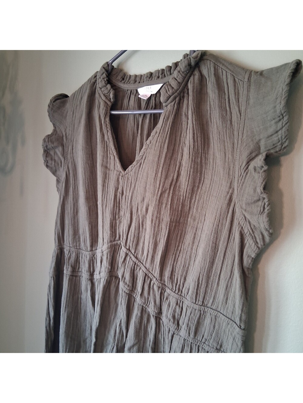 Time and Tru Women's XL Olive Green Midi Dress with Ruffle Details